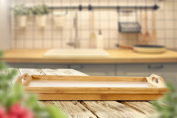 wooden desk in kitchen 