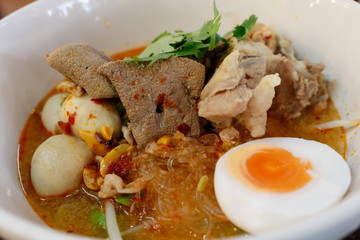 Tom Yum noodle with pork and egg, Thai food,Thai style