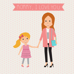Mother and Kid daughter  mommy I love you banner.illustration. E