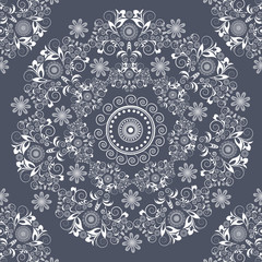 Greeting card with flowers ornament circular gray background retro style