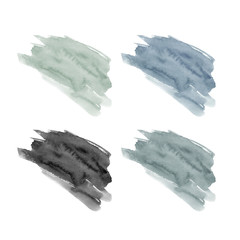 Set of hand drawn watercolor stains. Gray, black, gray-green and gray-blue colors. 
