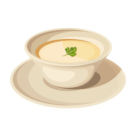 Vector illustration of a plate of cream soup isolated on a white background.
