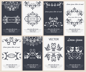 Set flyer design template elegant frame, monogram, floral ornament 