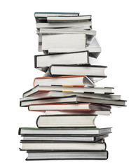 Torre de libros sobre fondo blanco