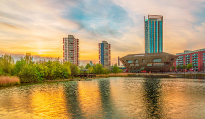 Golden sunset at Canada Water, London