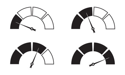 Speedometer or gauge icons set. Infographic and car instrument design elements. Vector illustration. - obrazy, fototapety, plakaty