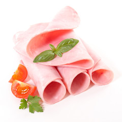 sliced pork ham isolated on white