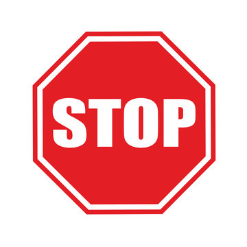 Red stop sign icon with text flat icon