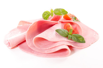 sliced pork ham isolated on white