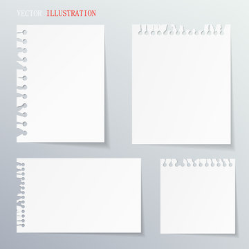 Collection of various white papers, note. Vector illustration.