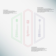 Hexagon Illustration infographic template divided to three color parts created by double outlines