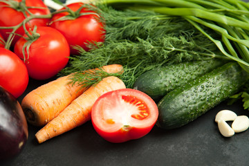 healthy eating concept. Fresh vegetable on wooden gray table. fresh produce from the garden