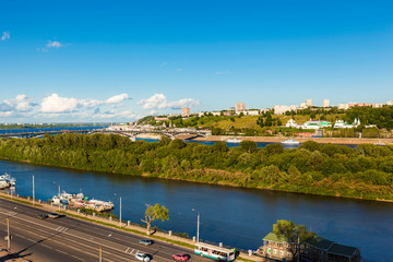 Obraz premium Views of Nizhny Novgorod cityscape, the Church and the bridge ov