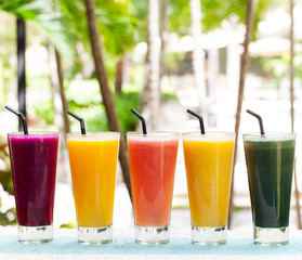 Assortment juices, smoothies, beverages, drinks variety