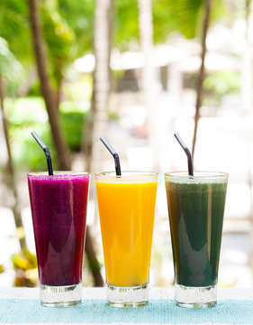 Assortment juices, smoothies, beverages, drinks variety