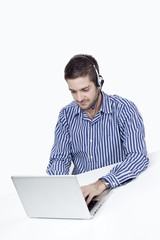 customer service representative using laptop.