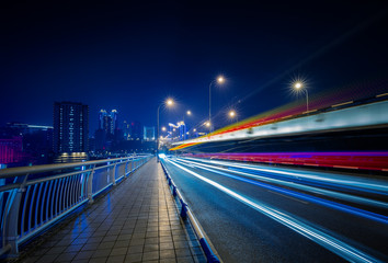 Fototapeta premium traffic trails,yangtse river bridge,chongqing china.