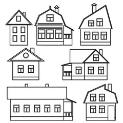 Drawings of individual buildings. Large and small. Vector illustration.
