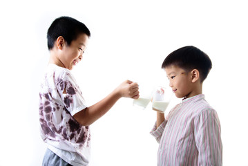 Boy carry milk