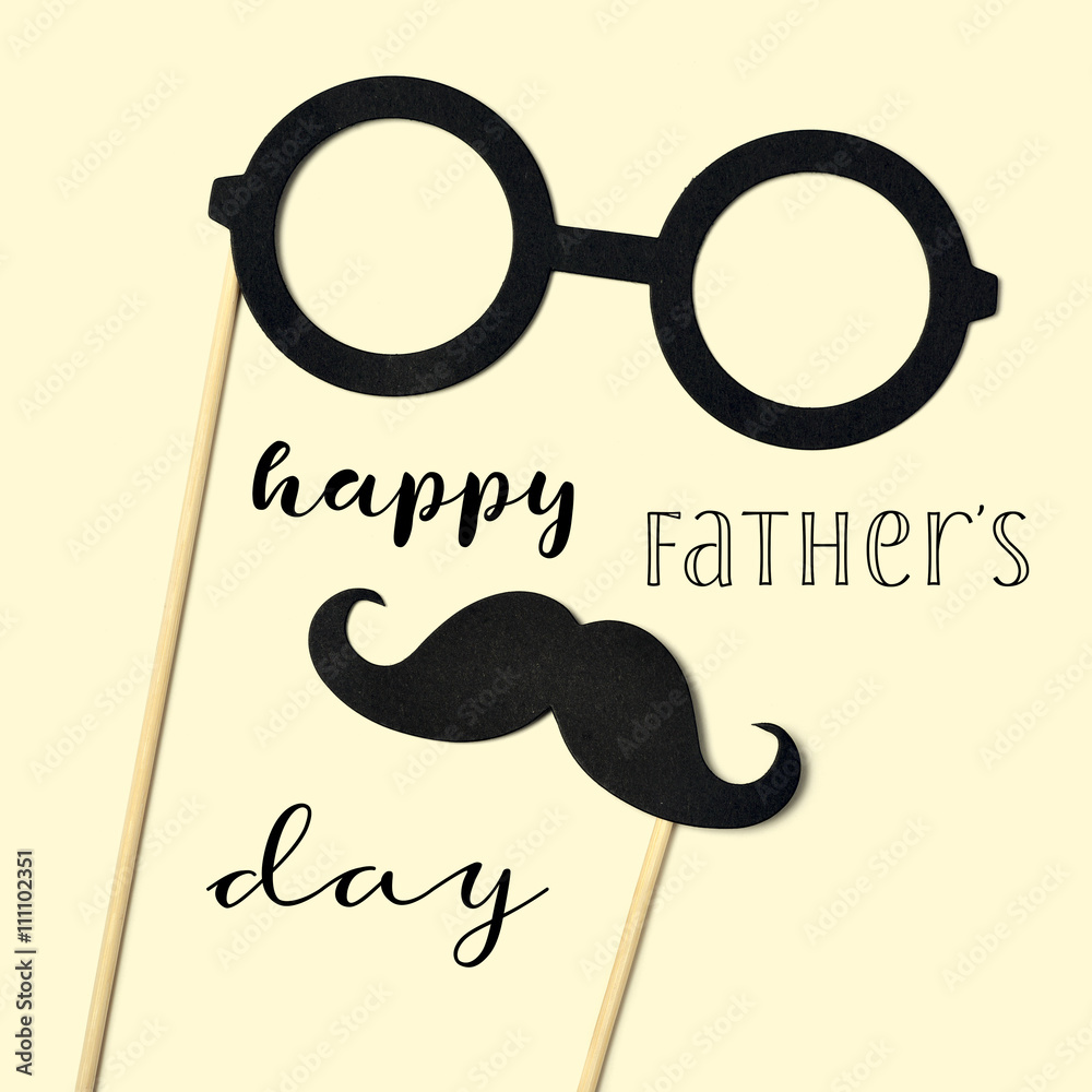 Wall mural eyeglasses, mustache and text happy fathers day