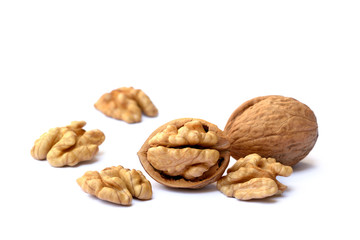 Pile of walnuts isolated on white background