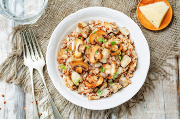 Mushrooms cheese buckwheat