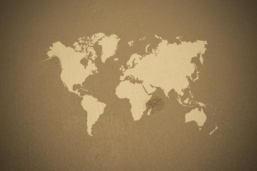 Fototapeta na wymiar Sand texture surface vintage style with world map