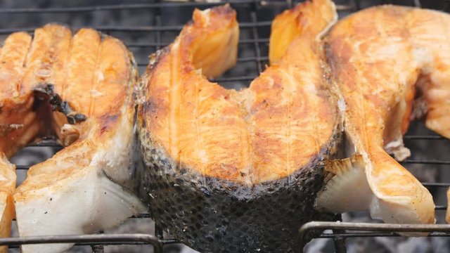Grilled fish on the grill