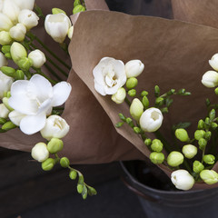 The branch of white freesia with flowers