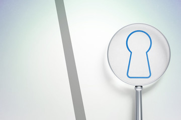 Data concept:  Keyhole with optical glass on digital background