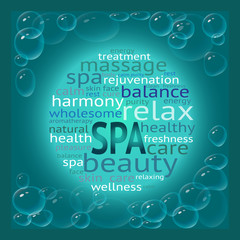  Spa theme words in a shape of  circle.