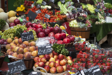 Fruits and vegetables at a farmers market