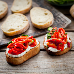 Rasted Pepper, Cucumber and Feta Bruschetta