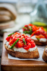 Rasted Pepper, Cucumber and Feta Bruschetta