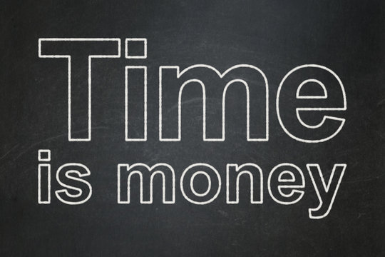 Timeline concept: Time Is money on chalkboard background