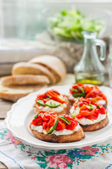 Roasted Pepper, Cucumber and Feta Bruschetta