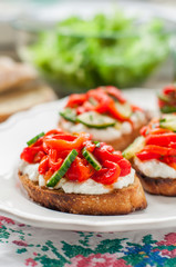 Roasted Pepper, Cucumber and Feta Bruschetta
