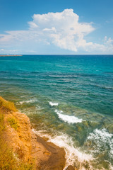 Italy. Ligurian Sea. Seascape Italy. White clouds on a blue sky. Great summer vacation day.