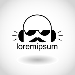The logo for a music company or shop with a silhouette of a DJ with a mustache and wearing headphones