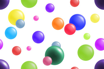Bright and colorful balls on white background. Cheerful seamless pattern.
