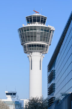 Air traffic control tower in Munich international passenger hub