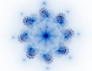 Particles of abstract fractal forms on the subject of nuclear physics science and graphic design. Geometry sacred futuristic