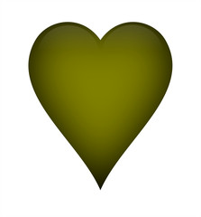 Olive green heart, isolated over a white background.