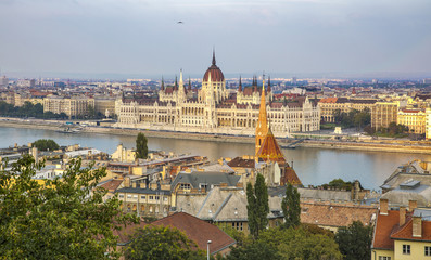 Budapest cityscape with Parliament building at sunset. HDR.