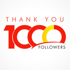 Thank you 1000 followers logo. The vector thanks card for network friends with 1000th numbers text - obrazy, fototapety, plakaty