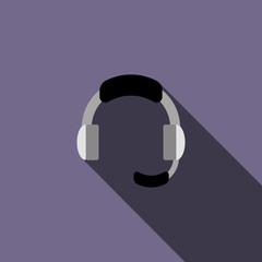 Headphone for support icon in flat style