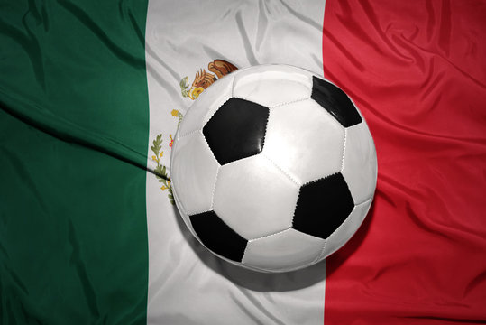 black and white football ball on the national flag of mexico