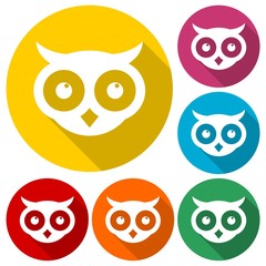 Owl icons set with long shadow