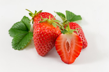 Strawberries on white background. Strawberry season on