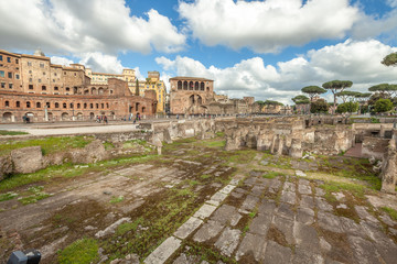 Fototapeta premium The famous ruins of the Trajan's Forum, Foro di Traiano, in Rome, Lazio, Italy.